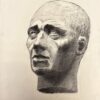Mid Century French Drawing of a Classical Bald Male Bust