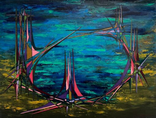 1900-1999 French Geometric Abstract Composition Oil Painting