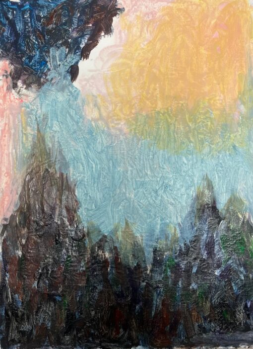 Dreamscape Dawn Abstract Landscape with Textured Mountains and Radiant Sky