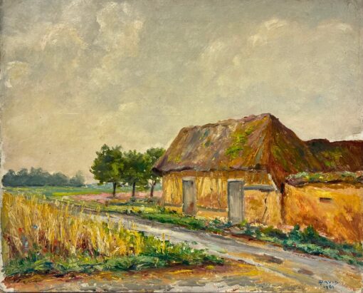 Rustic Cottage with Thatched Roof in a Golden Wheat Field A Peaceful Countryside