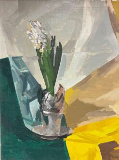 Modernist Still Life with White Orchid Abstract Oil Painting 1950's French