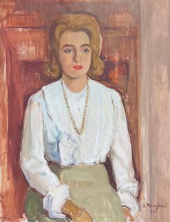 1960's Signed Oil painting of a Smart Lady Dressed in White Crisp Shirt