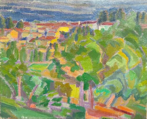 1930-1970 Vibrant Fauvist Landscape of a Village Scene Richly Textured
