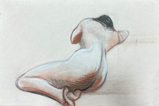 1960's Original French Pastel Sketch Nude Female Figure Portrait