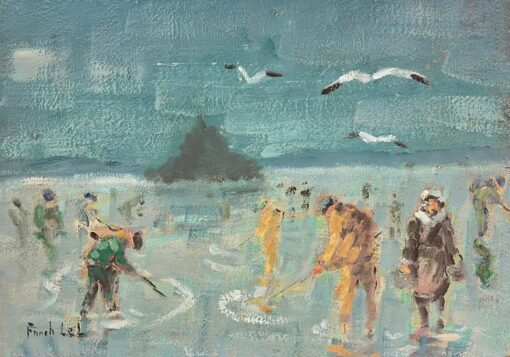 Clam Digging at Low Tide at Trébeurden Bay of Mont Saint-Michel Coastal Scene