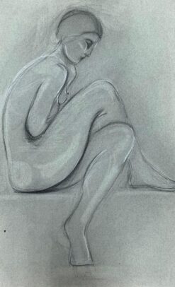 1960's Original French Pastel Sketch Contemplative Seated Nude Model