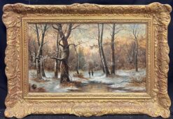 Figures at the Tranquil Riverbank with Cottage & Boat Classic Landscape Painting