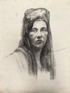 Mid Century French Portrait of a Woman with Draped Veil Drawing