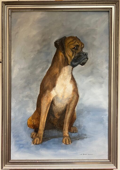Fine British Dog Painting Portrait of a Boxer Dog English Oil signed