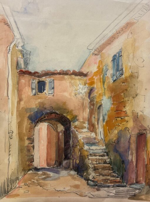 French Village Alley with Stone Arch and Staircase Old street in Gassin