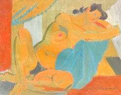 Mid 20th-Century French Oil Painting Cubist Portrait of Nude Lady signed