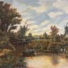 Rural Country Scene Windmill Figures Pond & Animals Large Oil Painting