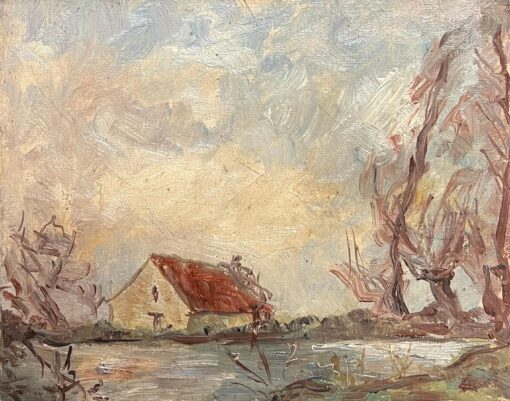 1930's Impressionistic Coastal Scene with Sunlit Rocks and Turquoise Waters