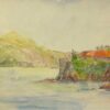 Tranquil Coastal Landscape with Seaside Villa and Sailboat Château La Napoule