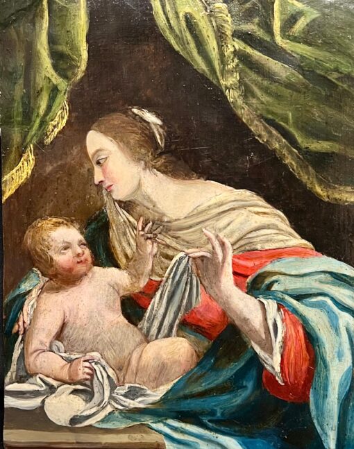 Fine 1700 - 1799 French Old Master Oil on Copper The Madonna & Christ Child