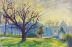 Mid 1900-1999 French Winter Sunlight in the Park Landscape of Bare Trees