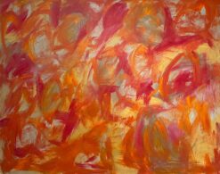 British Abstract Painting Contemporary Bold Autumnal Colours of Orange and Pink