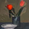 Large French Modernist Oil Painting of Red Tulips in a Vase 1900-1999