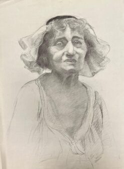 Mid Century French Portrait of an Older Woman with Headscarf