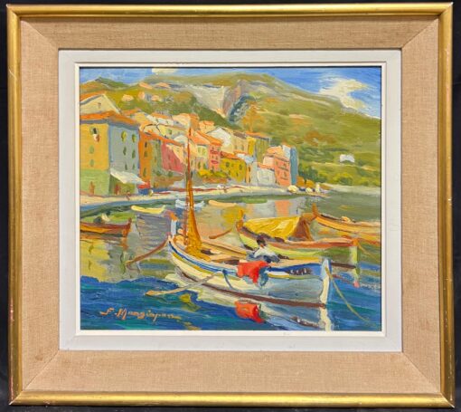 Vintage French Impressionist Signed Oil Villefranche sur Mer Harbor Cote d'Azur