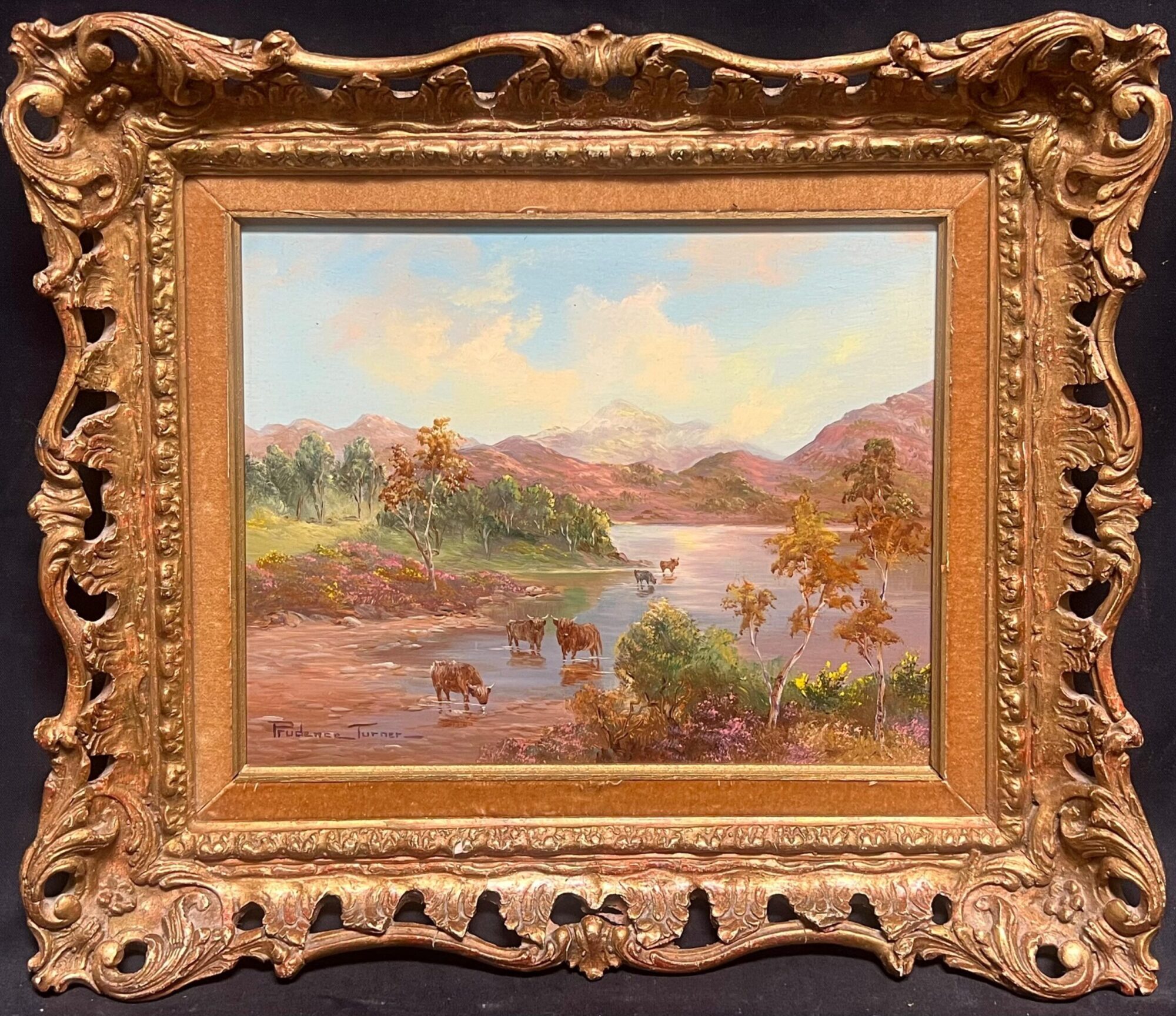 Highland Cattle Grazing Scotland Loch Rannoch Landscape signed oil painting