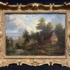 1840 - 1860 English River Landscape Cottage and Figure on River Wherry