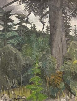 1940s French Moody Grey Green Forest Landscape French Expressionist Oil Painting