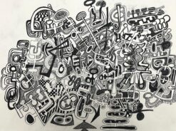 Original 1970's French Abstract Composition with Dense Geometric Patterns