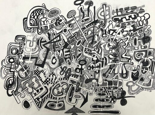 Original 1970's French Abstract Composition with Dense Geometric Patterns