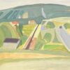 Modernist Countryside Landscape with Geometric Fields, Roads and Rolling Hills