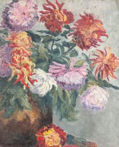 1940's French Post-Impressionist Oil Painting Beautiful Bunch of Flowers