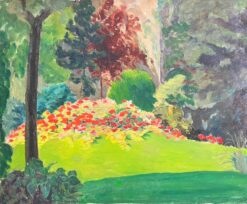 1950's French Post-Impressionist Oil Painting of a Colorful Floral Garden