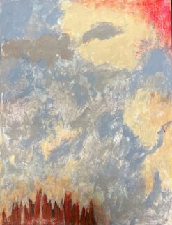Sunset Whispers Abstract Skyline with Dramatic Sky and Crimson Hues Oil Painting