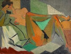 Mid 20th-Century French Cubist Portrait Abstract Nude with Book