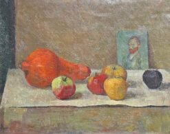 1930's French Post-Impressionist Oil Still Life Fruit & Portrait of Van Gogh