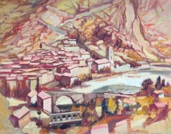 Large Mid 1900-1999 Post-Impressionist Oil Mediterranean Hillside Village