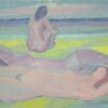 FRANCISCO PICON (1934-2016) SIGNED LARGE SYMBOLIST OIL - NUDES SUNBATHING BEACH