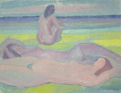FRANCISCO PICON (1934-2016) SIGNED LARGE SYMBOLIST OIL - NUDES SUNBATHING BEACH