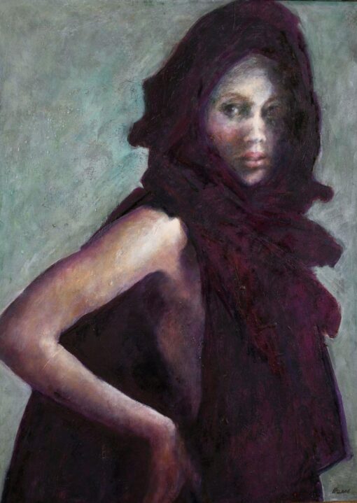 BEAUTIFUL CONTEMPORARY BRITISH PORTRAIT OF SEMI-NUDE LADY - LARGE FRAMED OIL