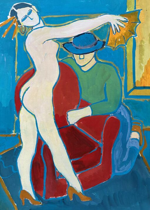SUPERB 1900-1999 FRENCH MODERNIST PAINTING - NUDE MODEL IN INTERIOR ROOM