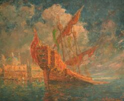 MARCEL AZEMA-BILLA (1904-1999) FRENCH OIL SAILBOAT MOORED IN VENICE