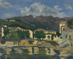 1960's French Post Impressionist Oil Painting South of France Coastal Town Sea