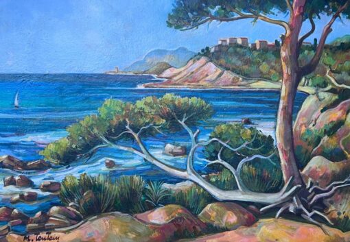 Côte d'Azur Blue Sea Coastal 20th Century French Post Impressionist Oil Painting