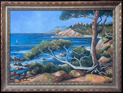 Côte d'Azur Blue Sea Coastal 20th Century French Post Impressionist Oil Painting - Image 2
