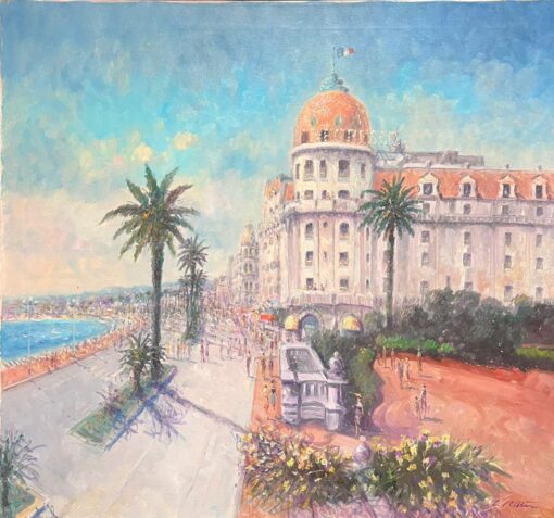 The Negresco Note Nice Promenade des Anglais Large Impressionist Oil Painting