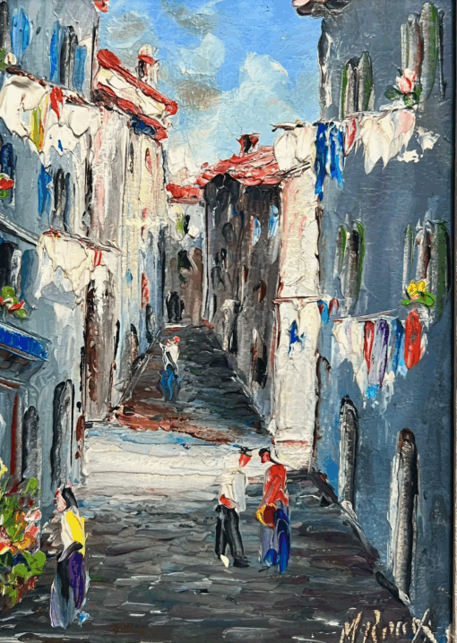 Vintage French Sleepy Street Scene Nice South of France Signed Oil Painting - Image 2