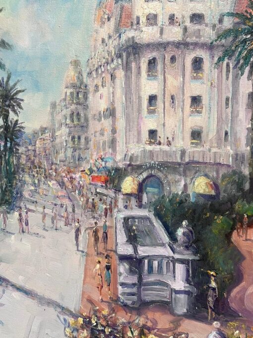 The Negresco Note Nice Promenade des Anglais Large Impressionist Oil Painting - Image 3