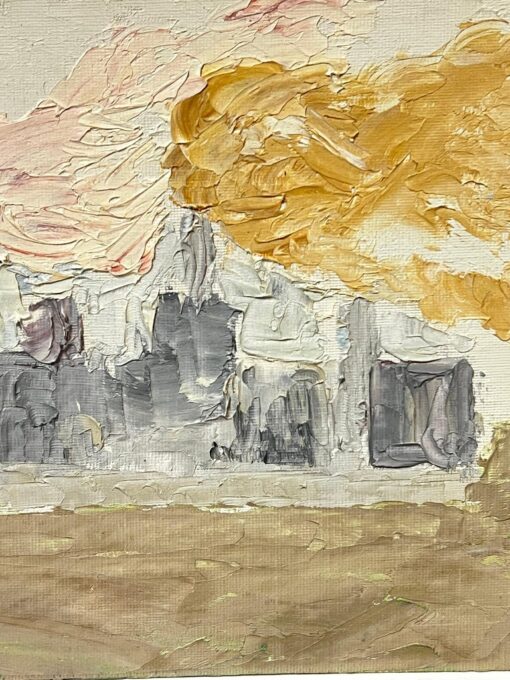 French Post Impressionist Factory and Rising Smoke Landscape Textured Oil - Image 4