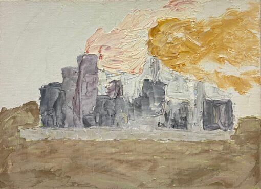 French Post Impressionist Factory and Rising Smoke Landscape Textured Oil