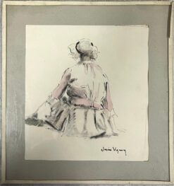 Mid Century French Portrait of a Seated Maid Watercolour Sketch